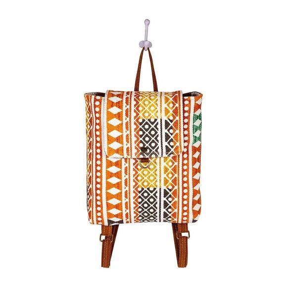 Myra Bag Handmade Chenoa Backpack Upcycled Canvas & Cowhide Leather - Picture 9 of 12